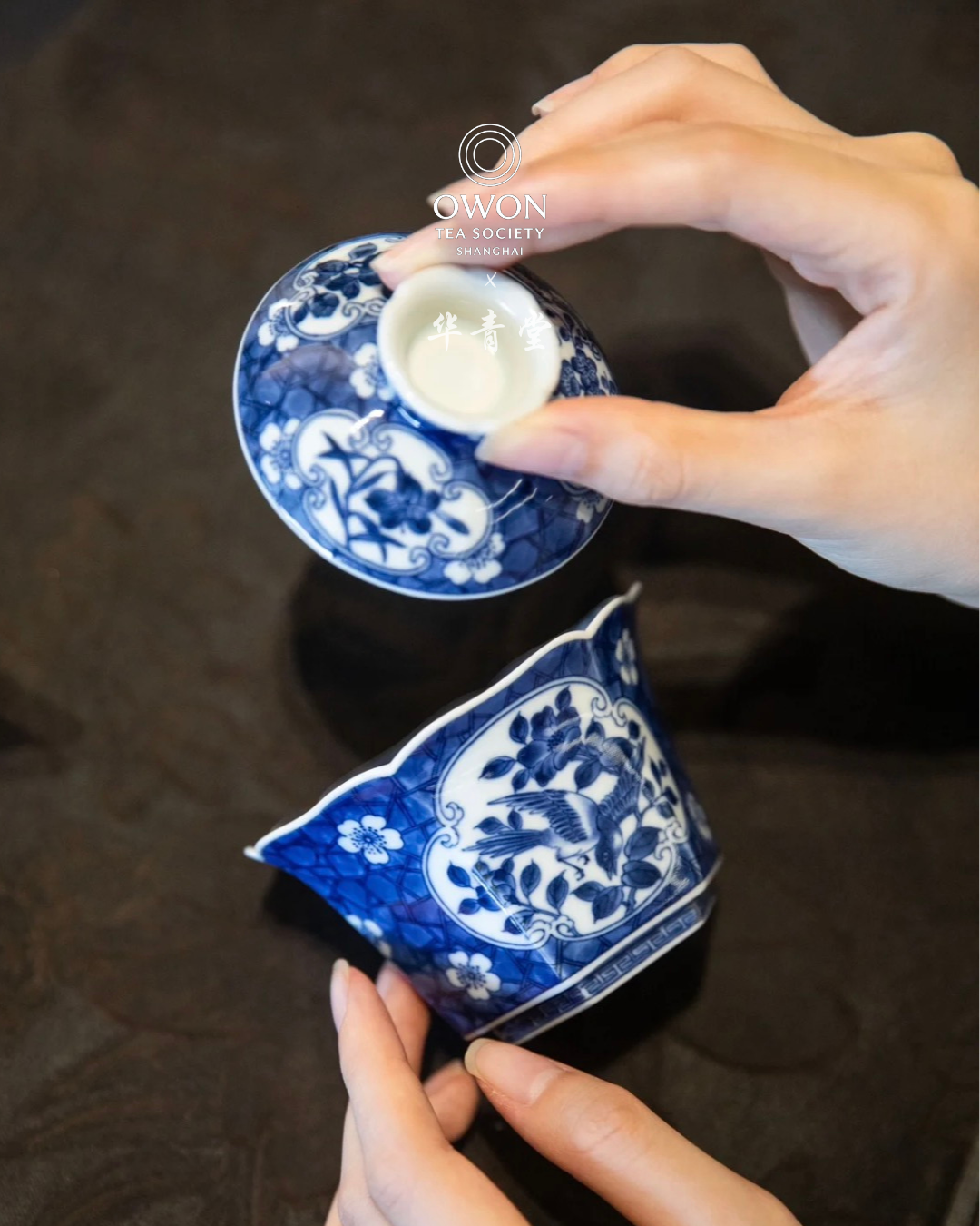 경덕진 청화 명요_화청당 청화(青花) 까치 매화 육각 개완_华青堂_Gaiwan from Jingdezhen Kiln HUA QING TANG
