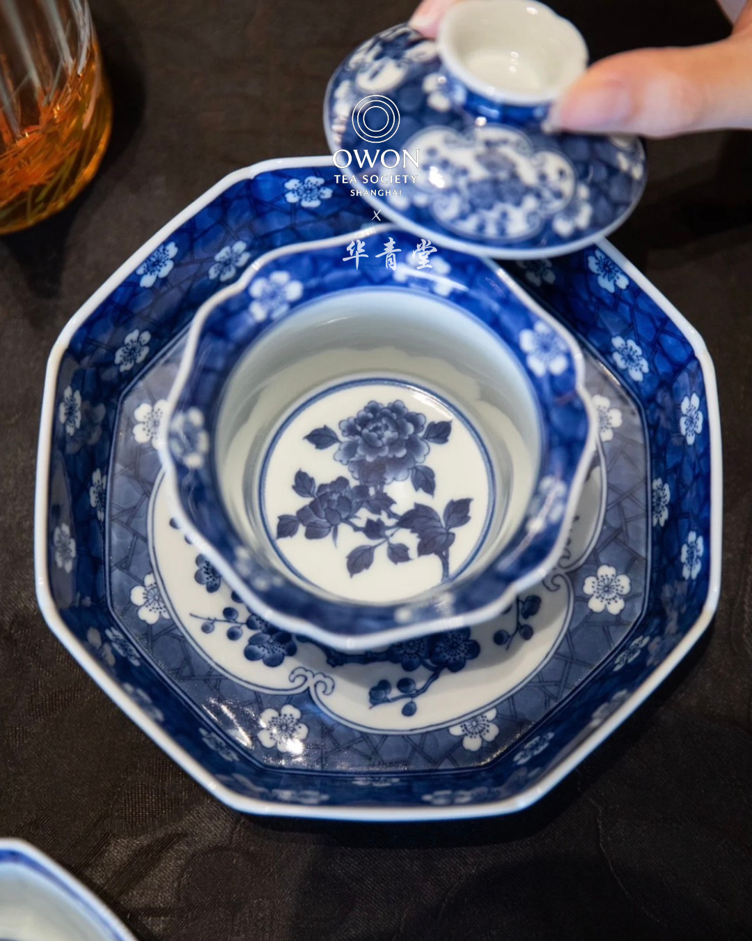 경덕진 청화 명요_화청당 청화(青花) 까치 매화 육각 개완_华青堂_Gaiwan from Jingdezhen Kiln HUA QING TANG