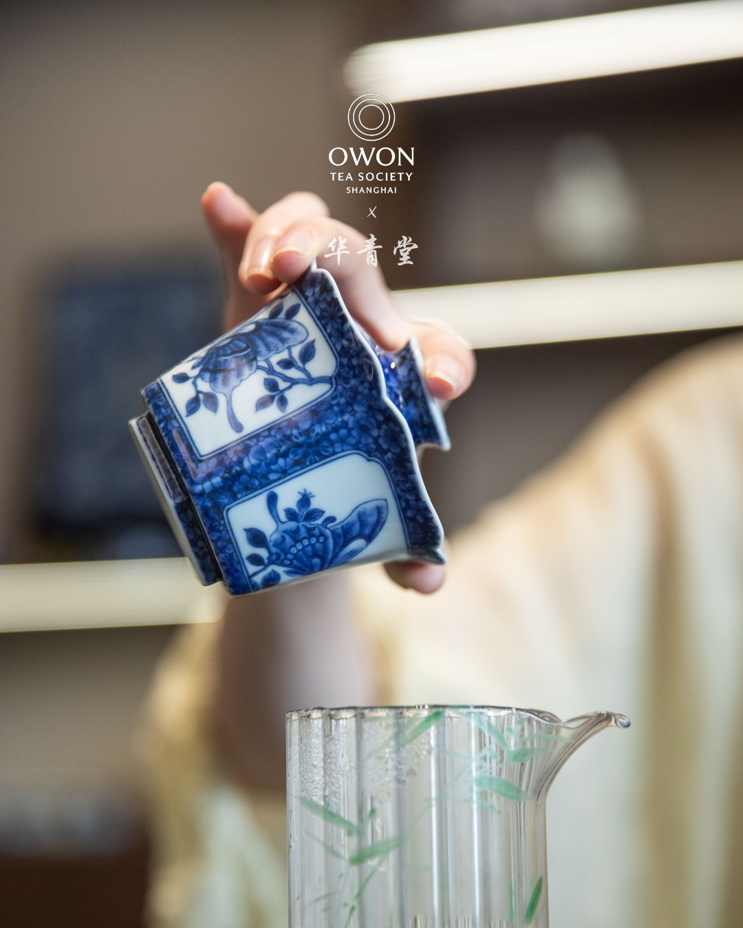 경덕진 청화 명요_화청당 청화(青花) 호접지몽 육각 개완 찻잔 세트_华青堂_Gaiwan tea set from Jingdezhen Kiln HUA QING TANG