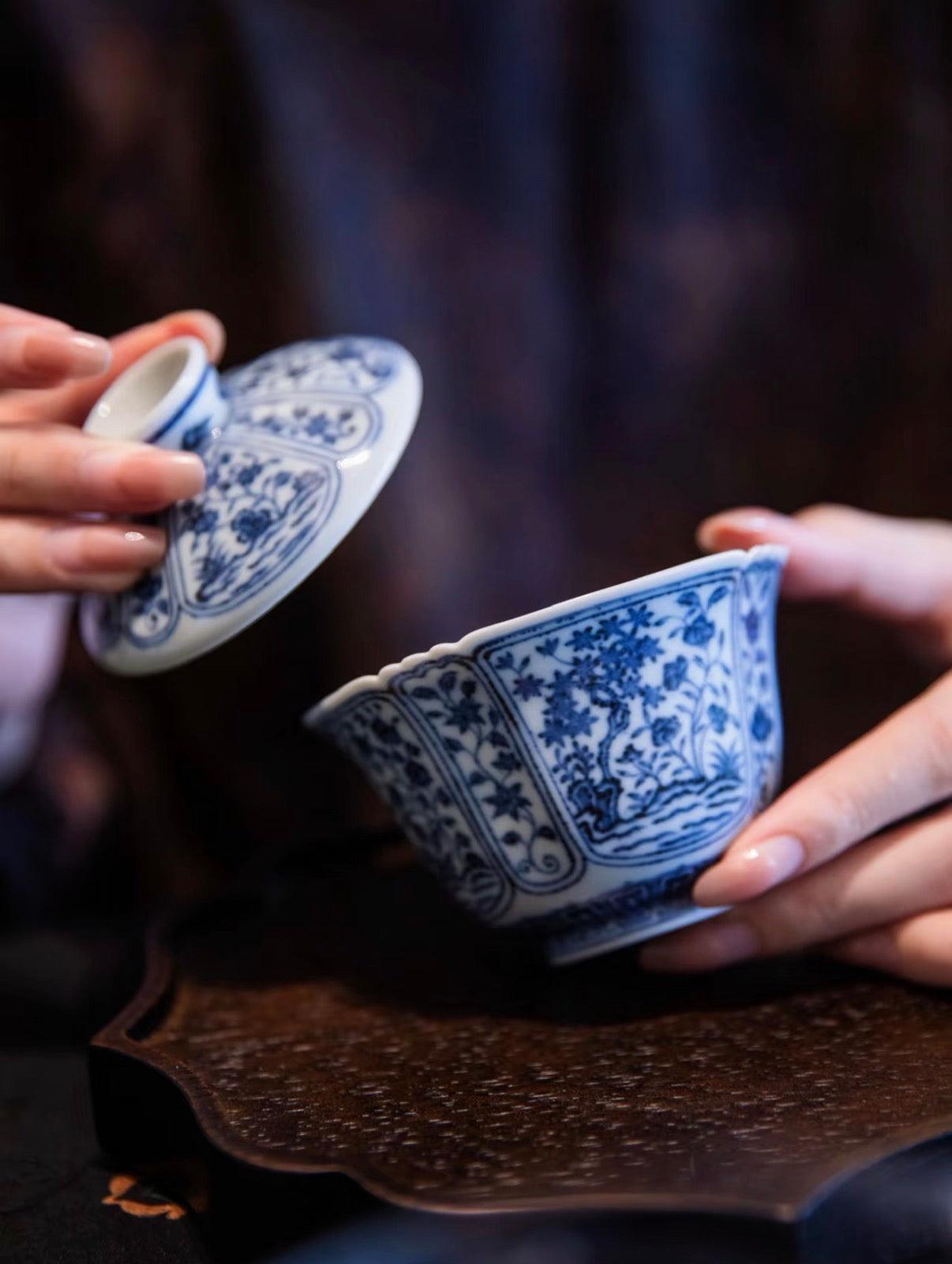 경덕진 청화 명요_화청당 청화(青花) 명청추(明清秋) 팔각개완_华青堂_Gaiwan from Jingdezhen Kiln HUA QING TANG