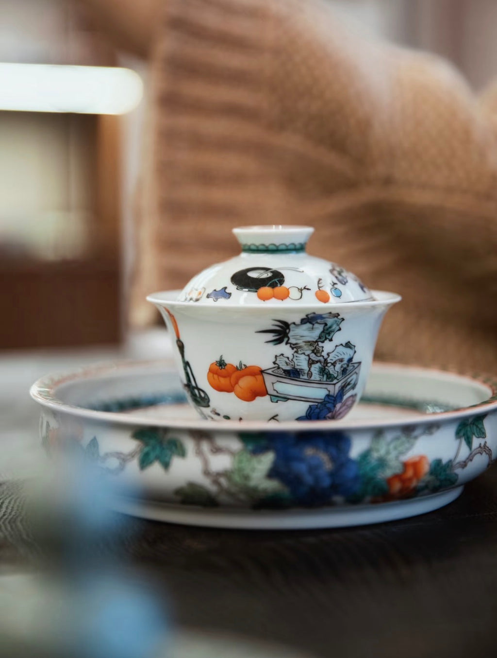 경덕진 고채 명요_고열화풍 고채(古彩) 청공(清供) 개완_古阅和风_Gaiwan from Jingdezhen Kiln GU YUE HUA FENG