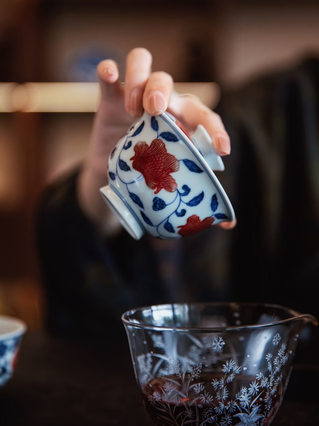 경덕진 청화유리홍 명요_이푸(屹朴) 보상연지문 개완_Gaiwan tea cup from Jingdezhen Kiln YI PU